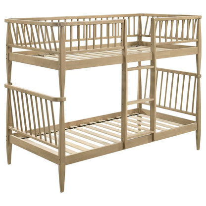 Abram Windsor Twin Over Twin Wood Bunk Bed with Ladder Almond