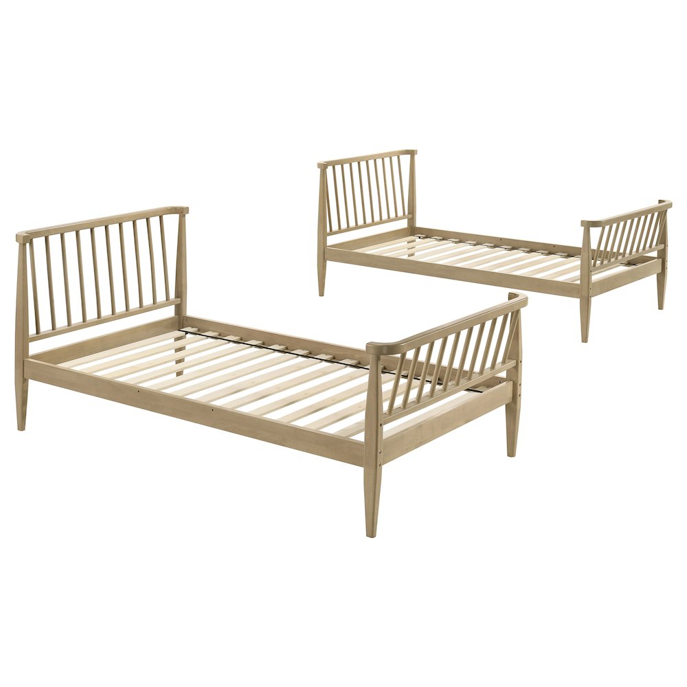 Abram Windsor Twin Over Twin Wood Bunk Bed with Ladder Almond