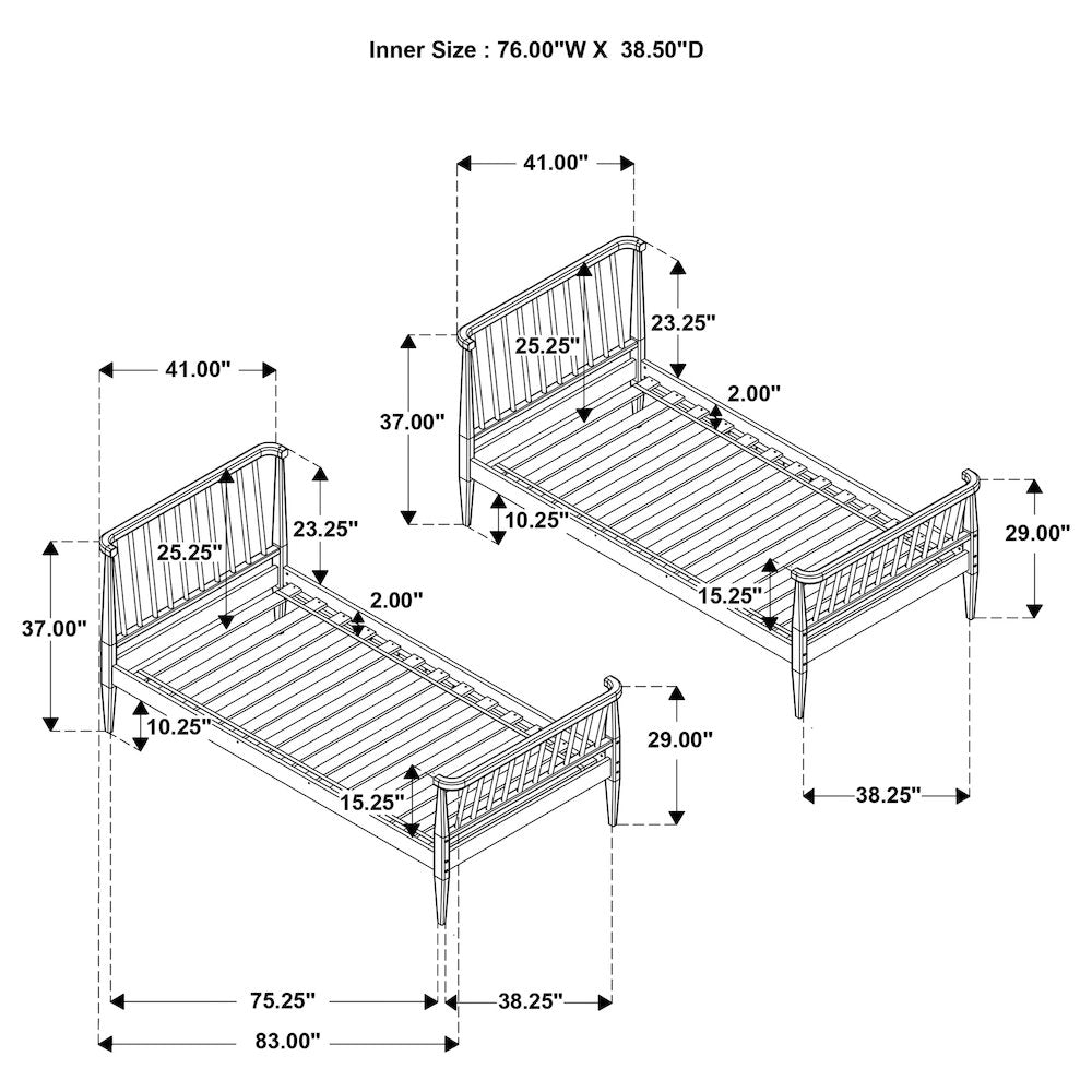 Abram Windsor Twin Over Twin Wood Bunk Bed with Ladder Almond