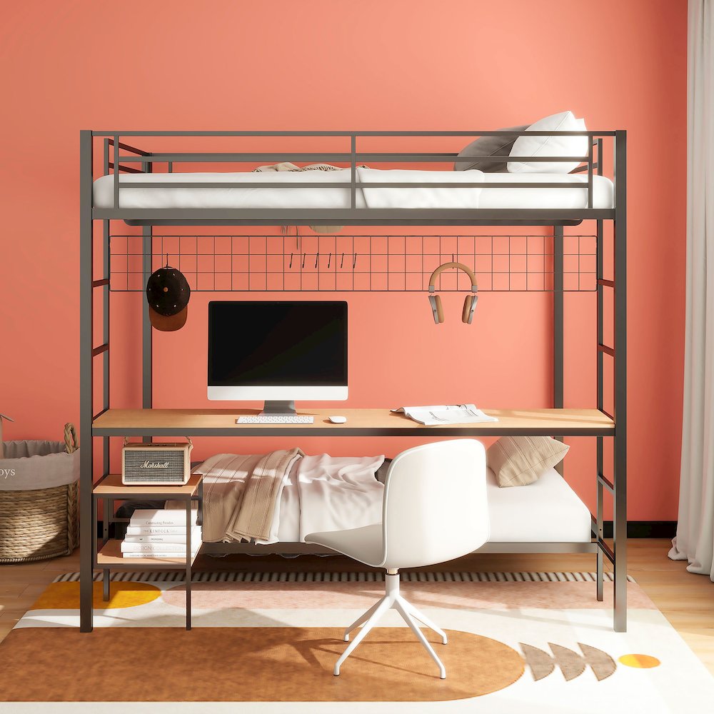 Campus Metal Full Over Twin Workstation Bunk Bed Matte Black