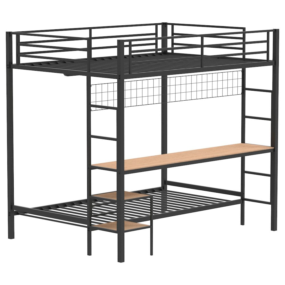 Campus Metal Full Over Twin Workstation Bunk Bed Matte Black