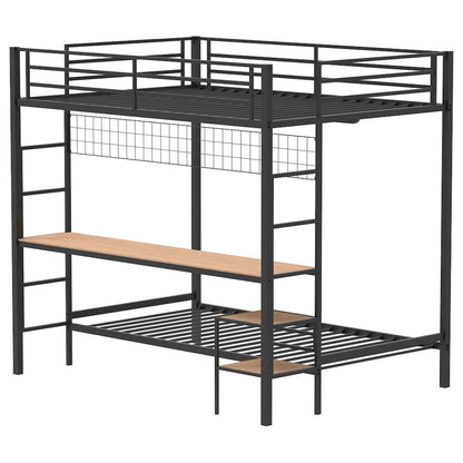 Campus Metal Full Over Twin Workstation Bunk Bed Matte Black