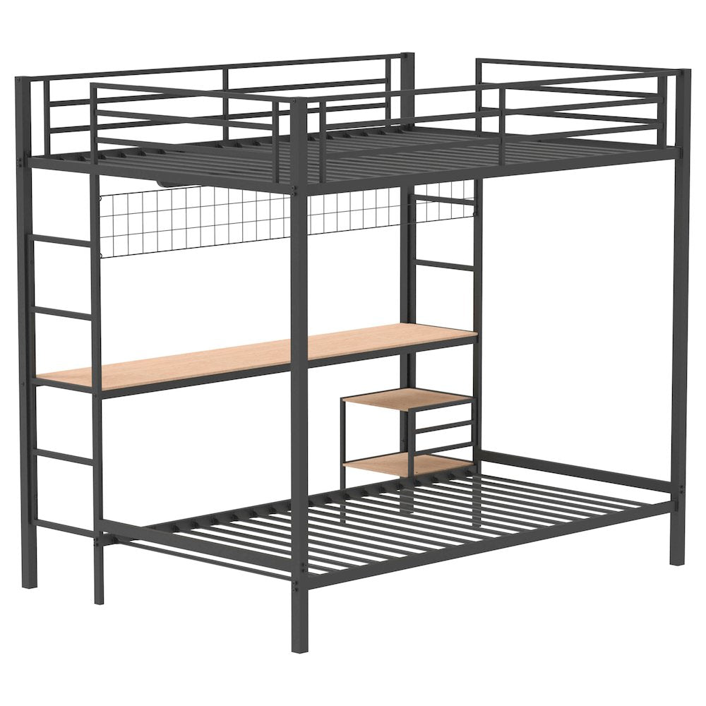 Campus Metal Full Over Twin Workstation Bunk Bed Matte Black