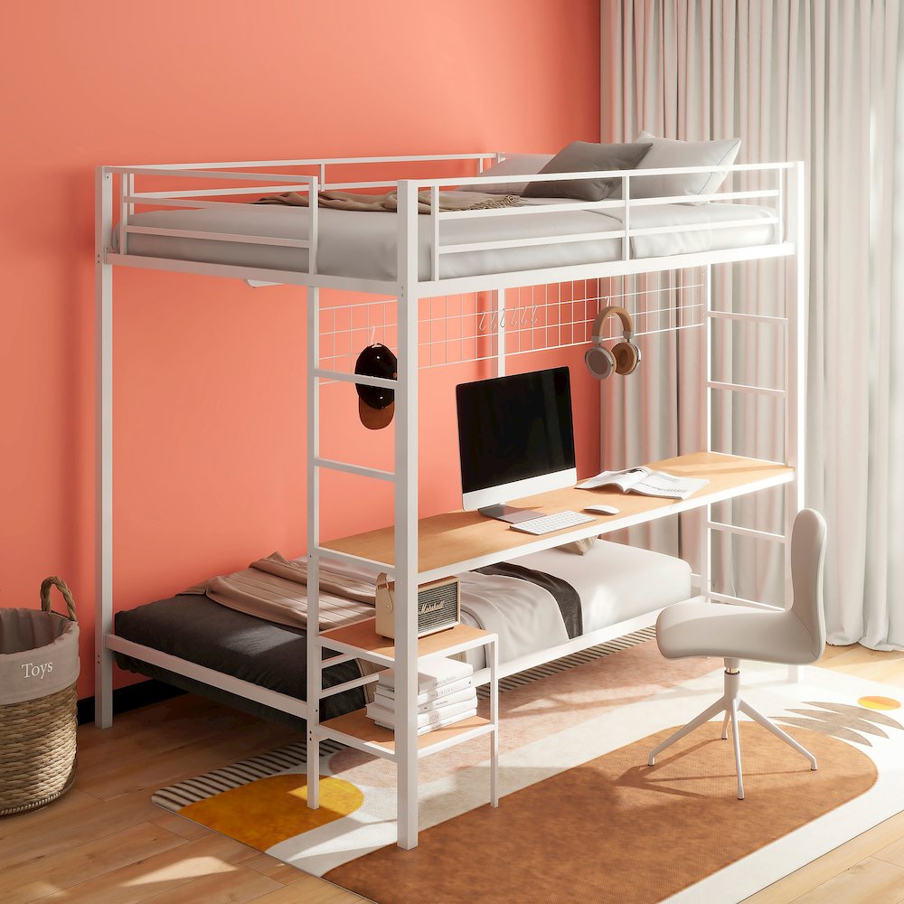 Campus Metal Full Over Twin Workstation Bunk Bed Matte White