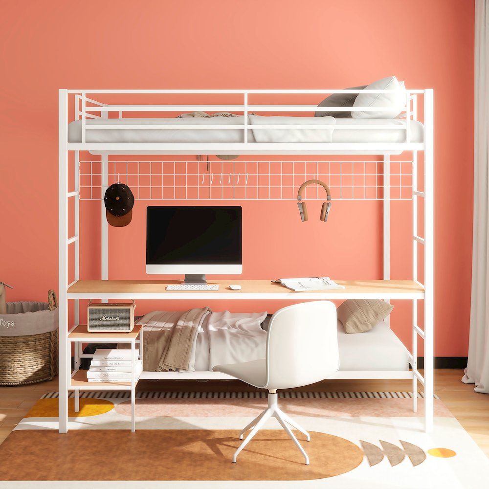 Campus Metal Full Over Twin Workstation Bunk Bed Matte White