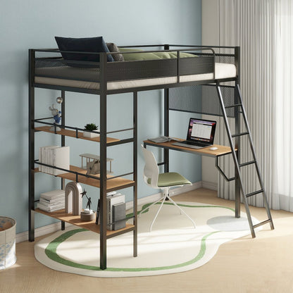 Campus 3-shelf Metal Twin Workstation Loft Bed Matte Black