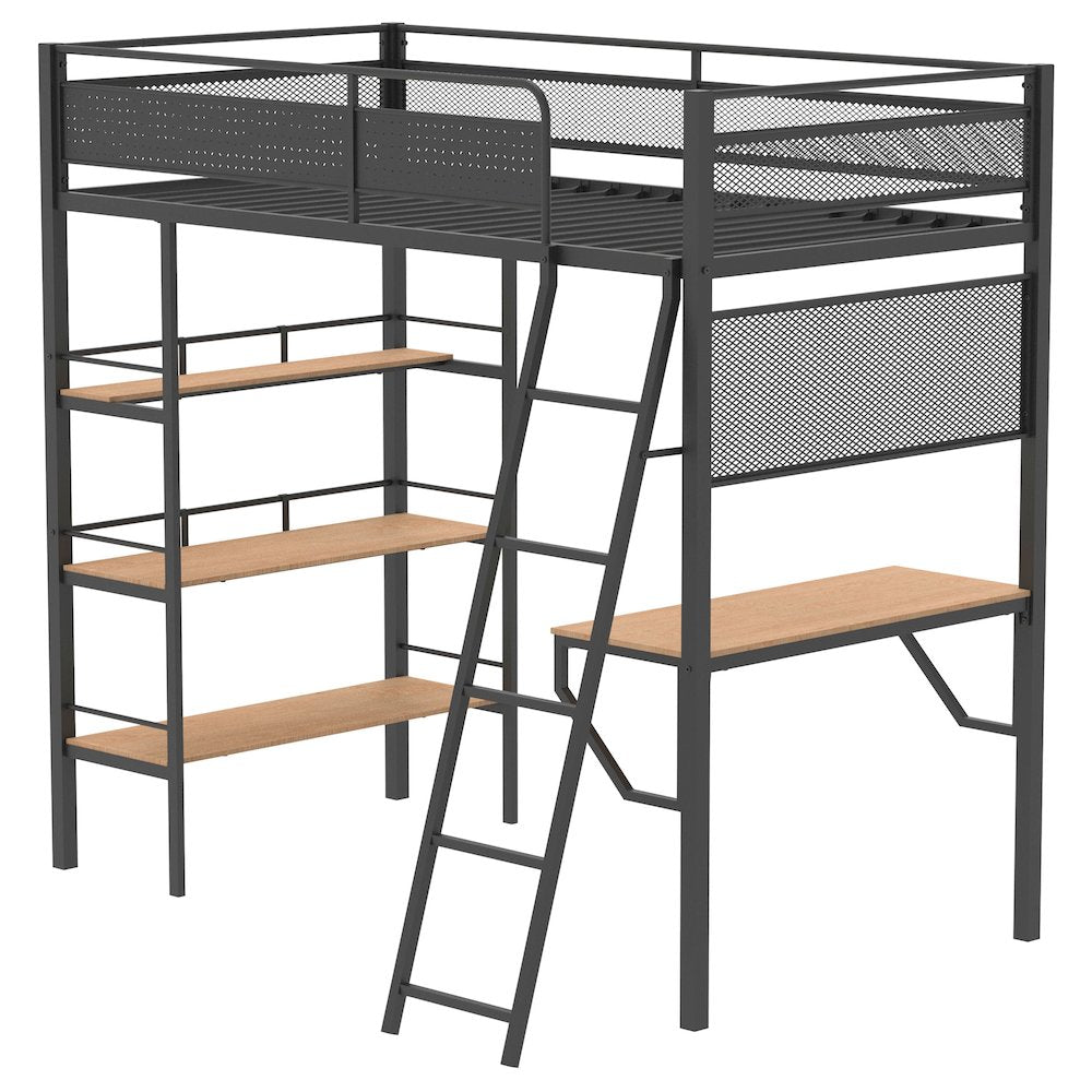 Campus 3-shelf Metal Twin Workstation Loft Bed Matte Black