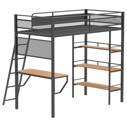 Campus 3-shelf Metal Twin Workstation Loft Bed Matte Black