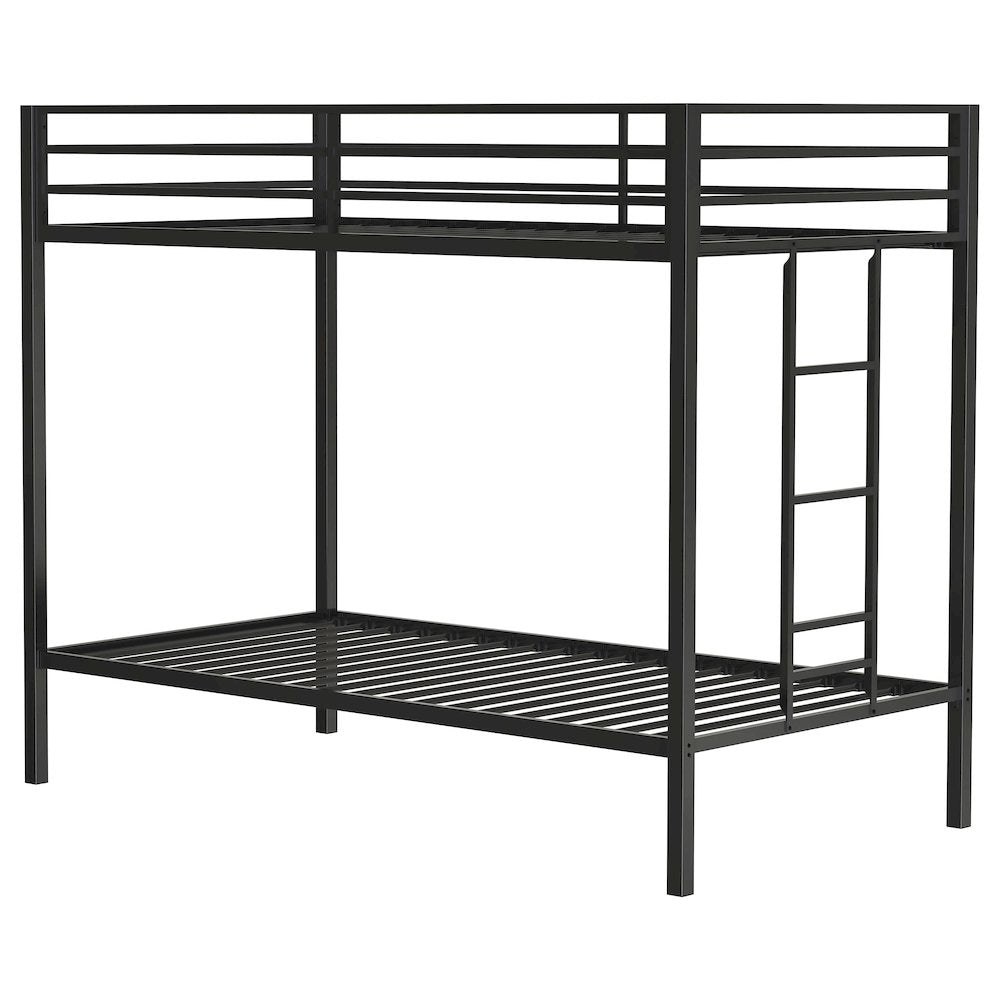 Alevera Metal Twin Over Twin Bunk Bed with Ladder Black