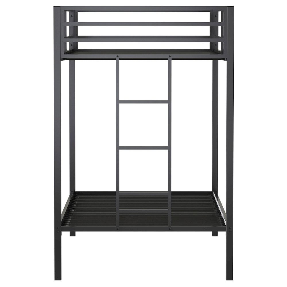 Alevera Metal Twin Over Twin Bunk Bed with Ladder Black