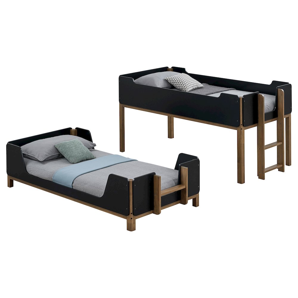 Morris Twin Over Twin Wood Bunk Bed Black and Walnut
