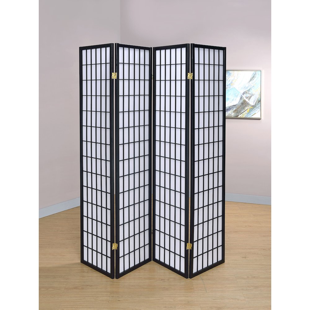 Roberto 4-Panel Room Divider Folding Shoji Screen Black