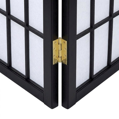 Wood Folding Shoji Screen Room Divider, Freestanding Panels, Black