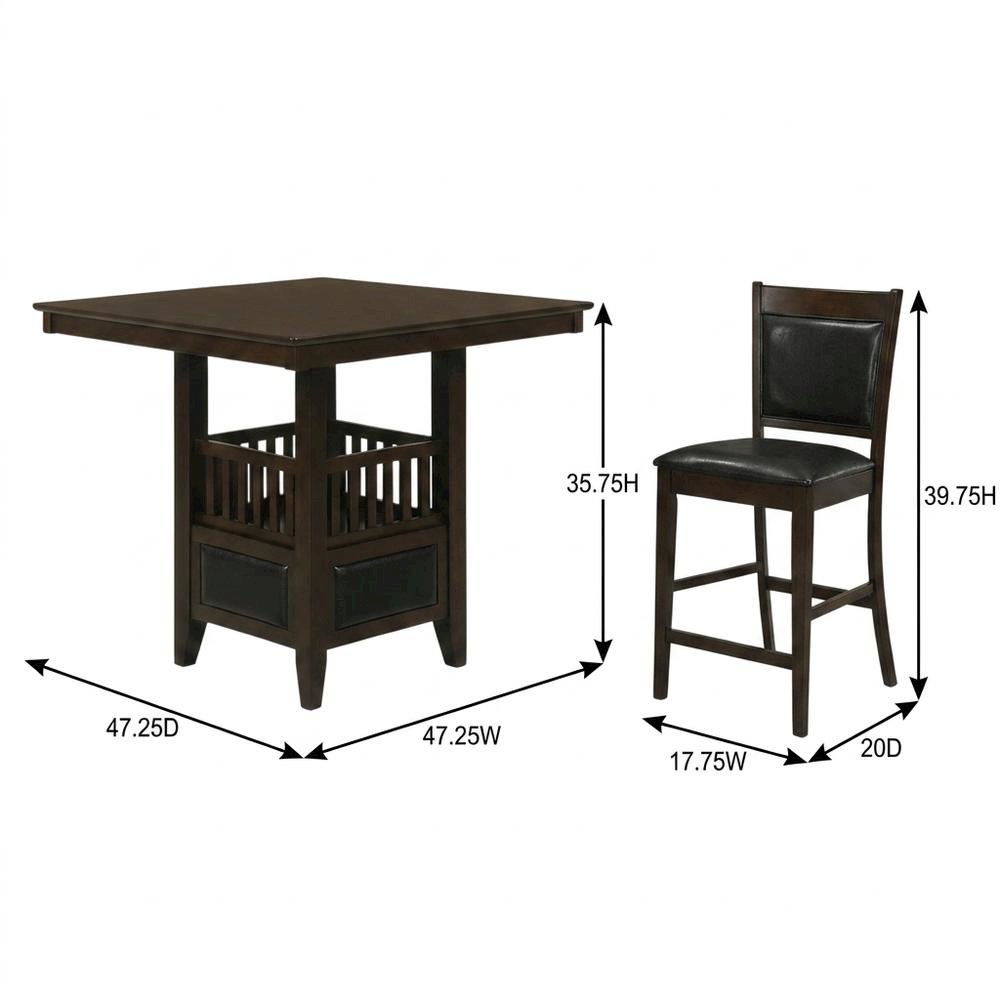 Wood Square Counter Height Dining Table and Chairs Set for Dining Room, Espresso
