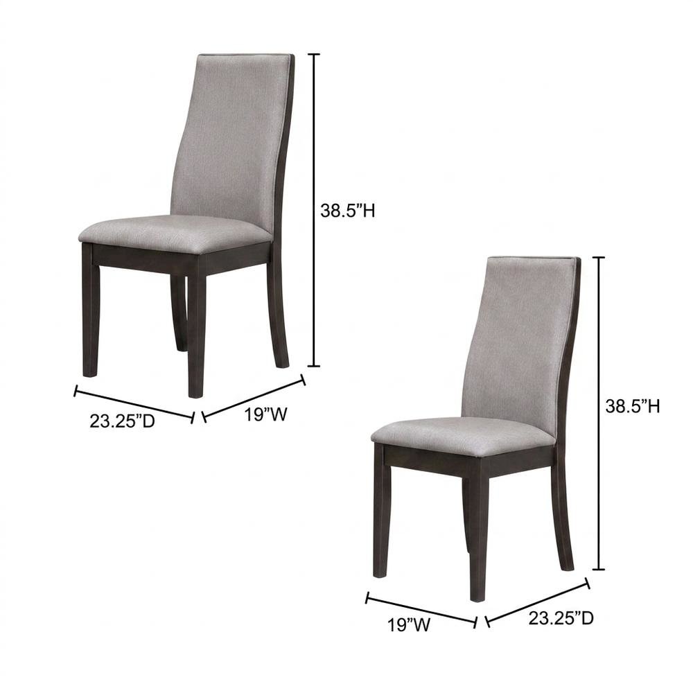 Polyester Upholstered Farmhouse Dining Chair, Espresso Legs, Taupe, Set of 2