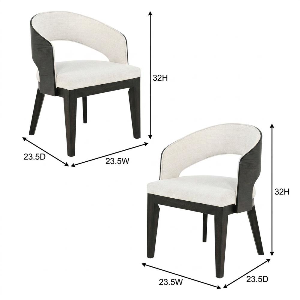 Upholstered Dining Arm Chairs, Burnished Black / Cream, Set of 2