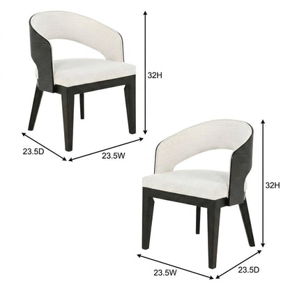 Upholstered Dining Arm Chairs, Burnished Black / Cream, Set of 2