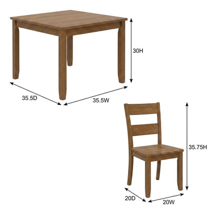 Wood Square Dining Table Set with Chairs for Kitchen or Dining Room, Honey Brown