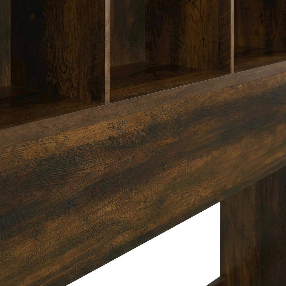 Dark Pine Queen Bookcase Headboard with Transitional Design and Durable Glide