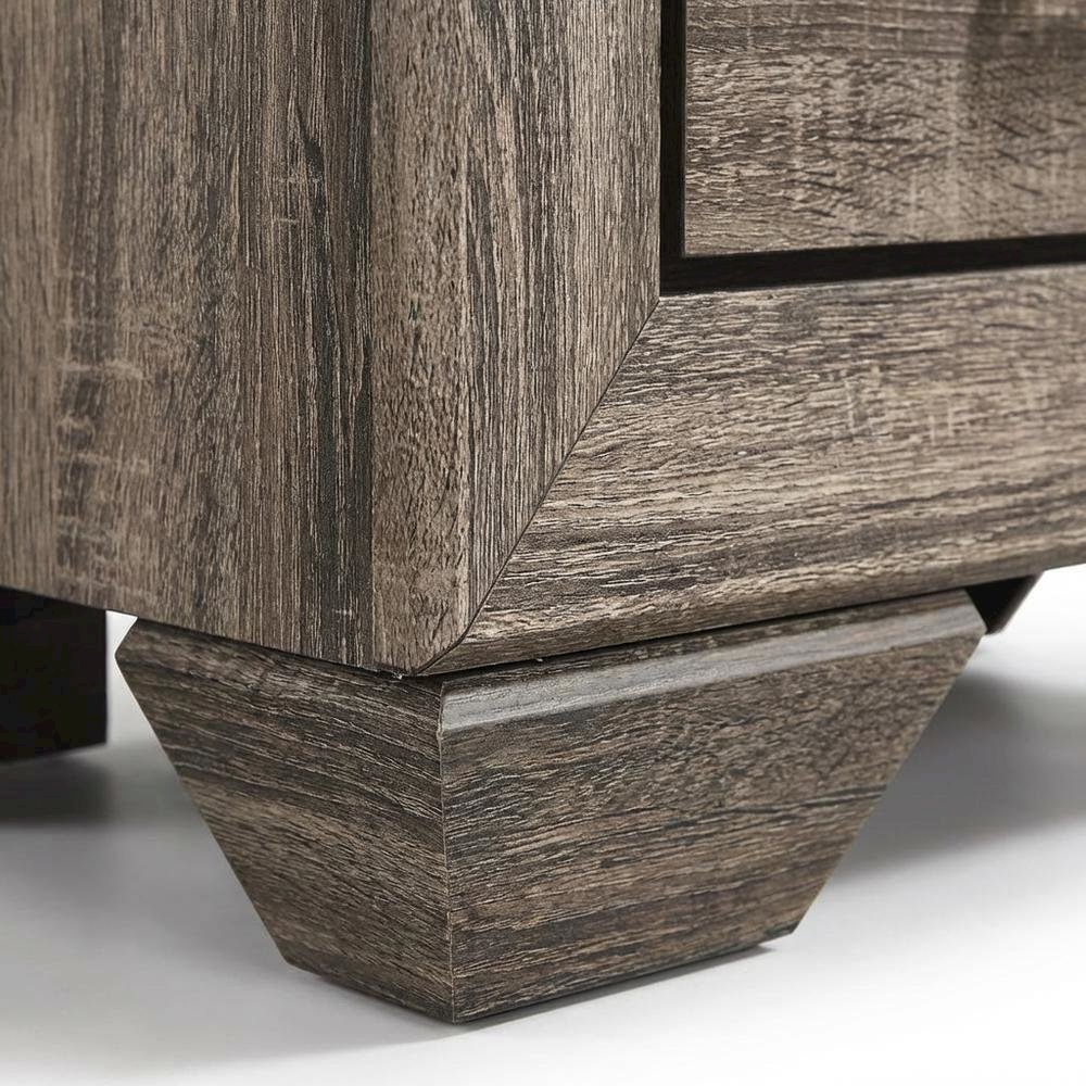 Washed Taupe Bedroom Nightstand with 2 Drawers and Chrome Finish