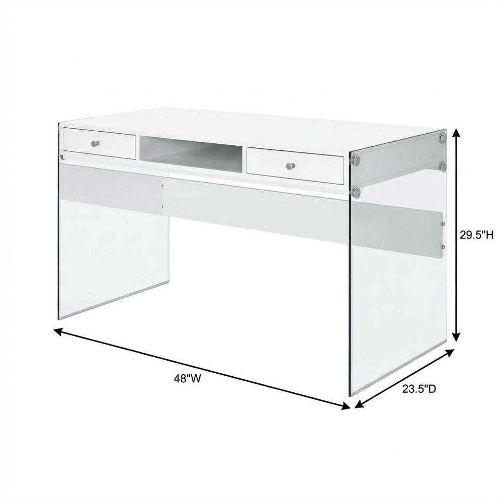 White High Gloss 48-Inch Office Desk With 2 Drawers, Contemporary Style