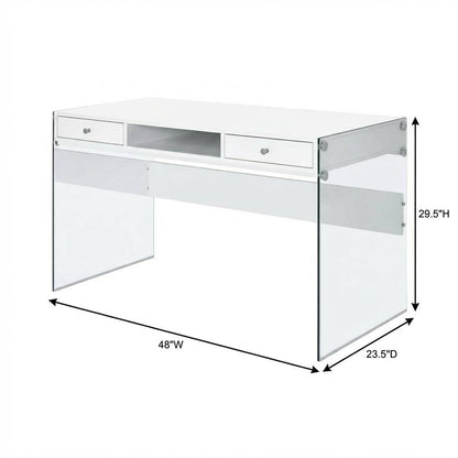 White High Gloss 48-Inch Office Desk With 2 Drawers, Contemporary Style