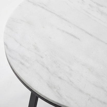 Contemporary Round Faux Marble Coffee Table with White and Matte Black Finish