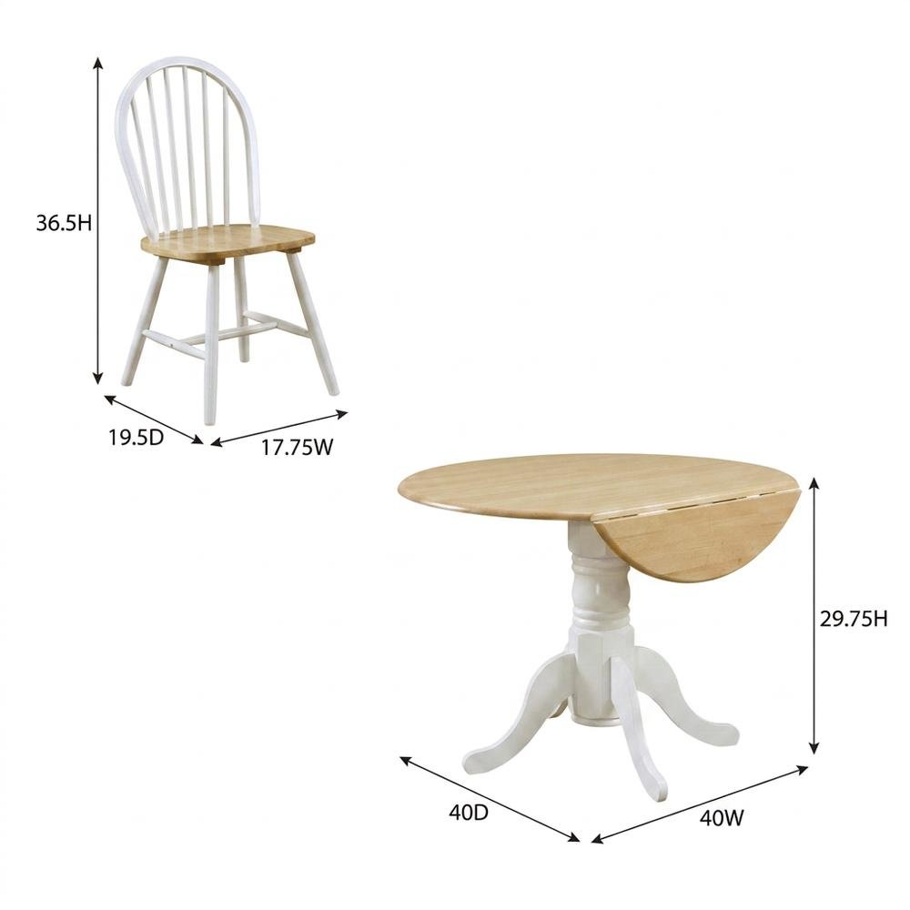 Wood Drop-Leaf Round Dining Table Set, Farmhouse Style for Small Spaces, White
