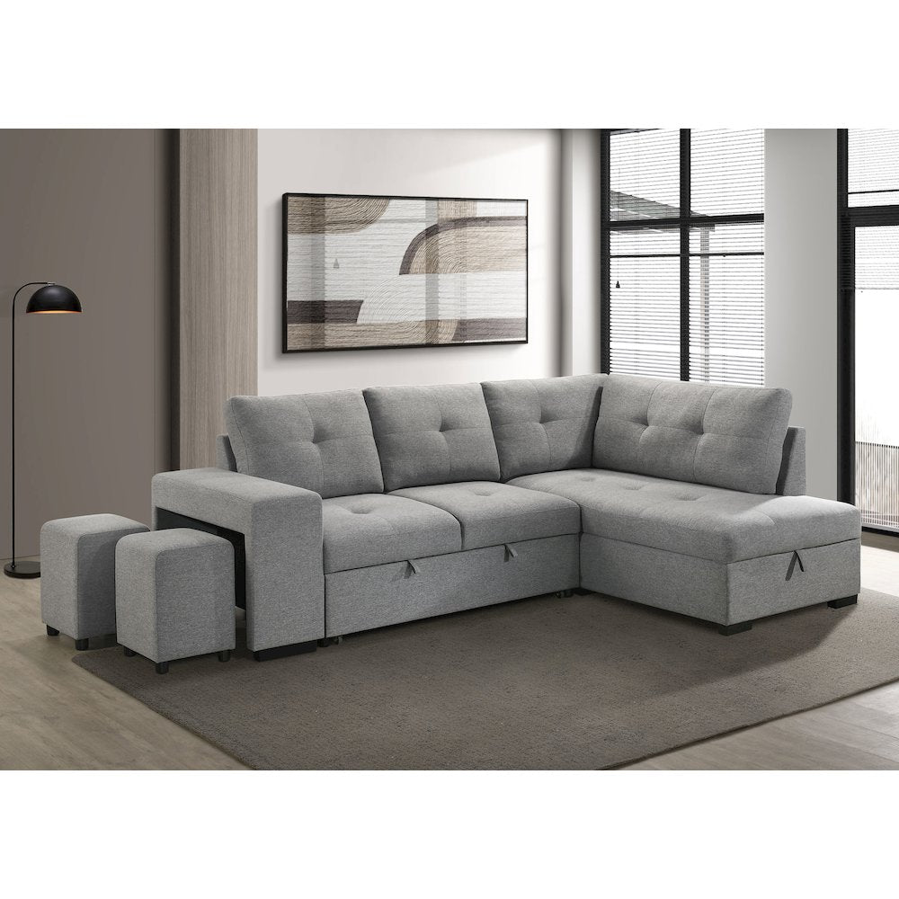 Roanne Fabric Upholstered Sleeper Sectional Sofa Grey