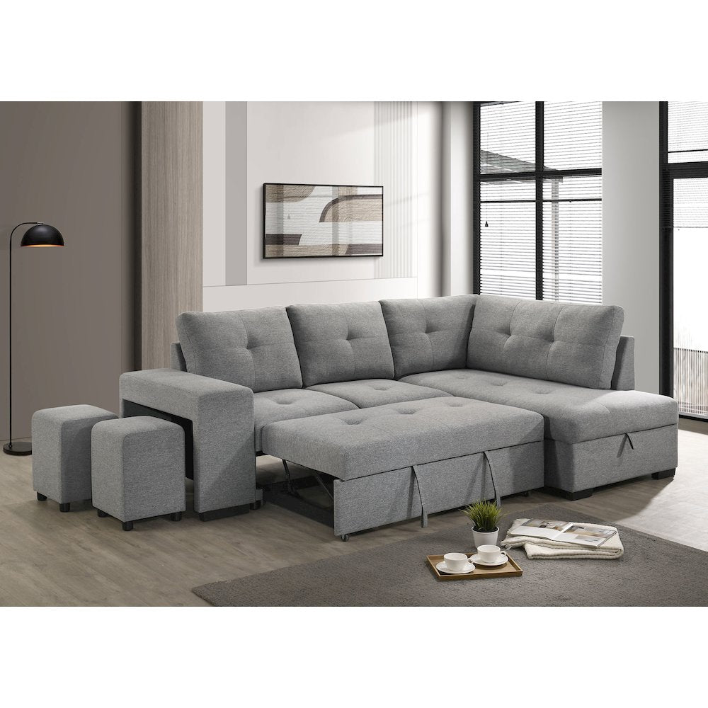 Roanne Fabric Upholstered Sleeper Sectional Sofa Grey