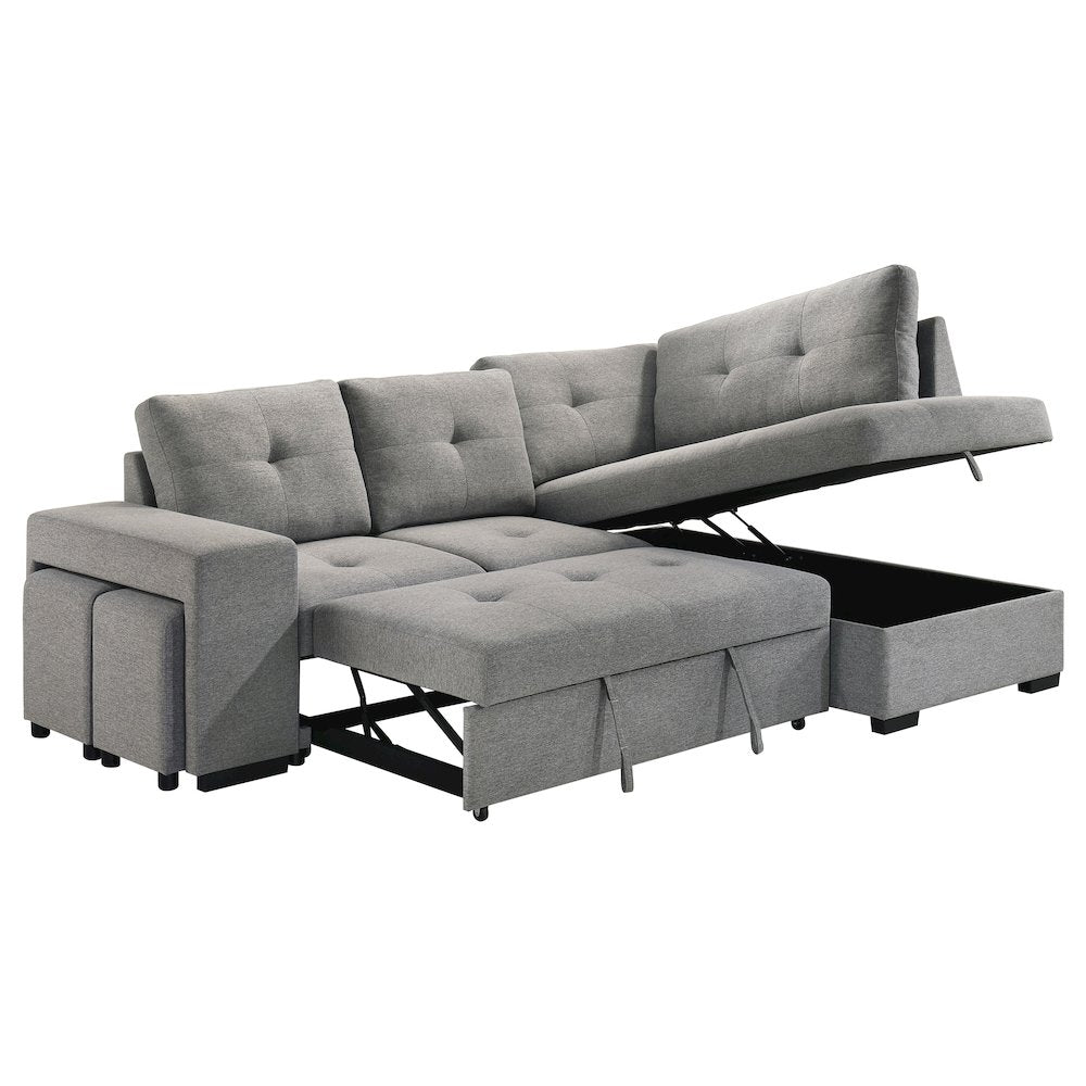 Roanne Fabric Upholstered Sleeper Sectional Sofa Grey