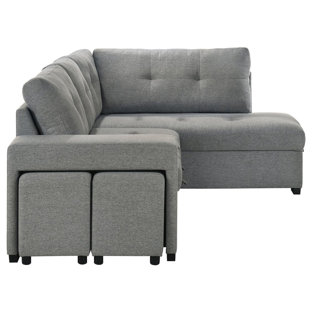 Roanne Fabric Upholstered Sleeper Sectional Sofa Grey