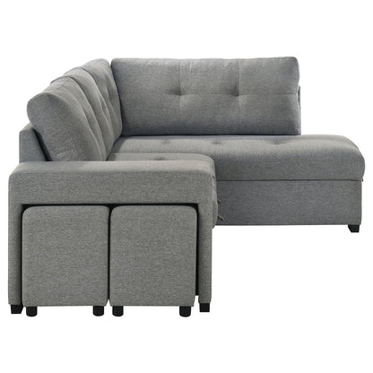 Roanne Fabric Upholstered Sleeper Sectional Sofa Grey