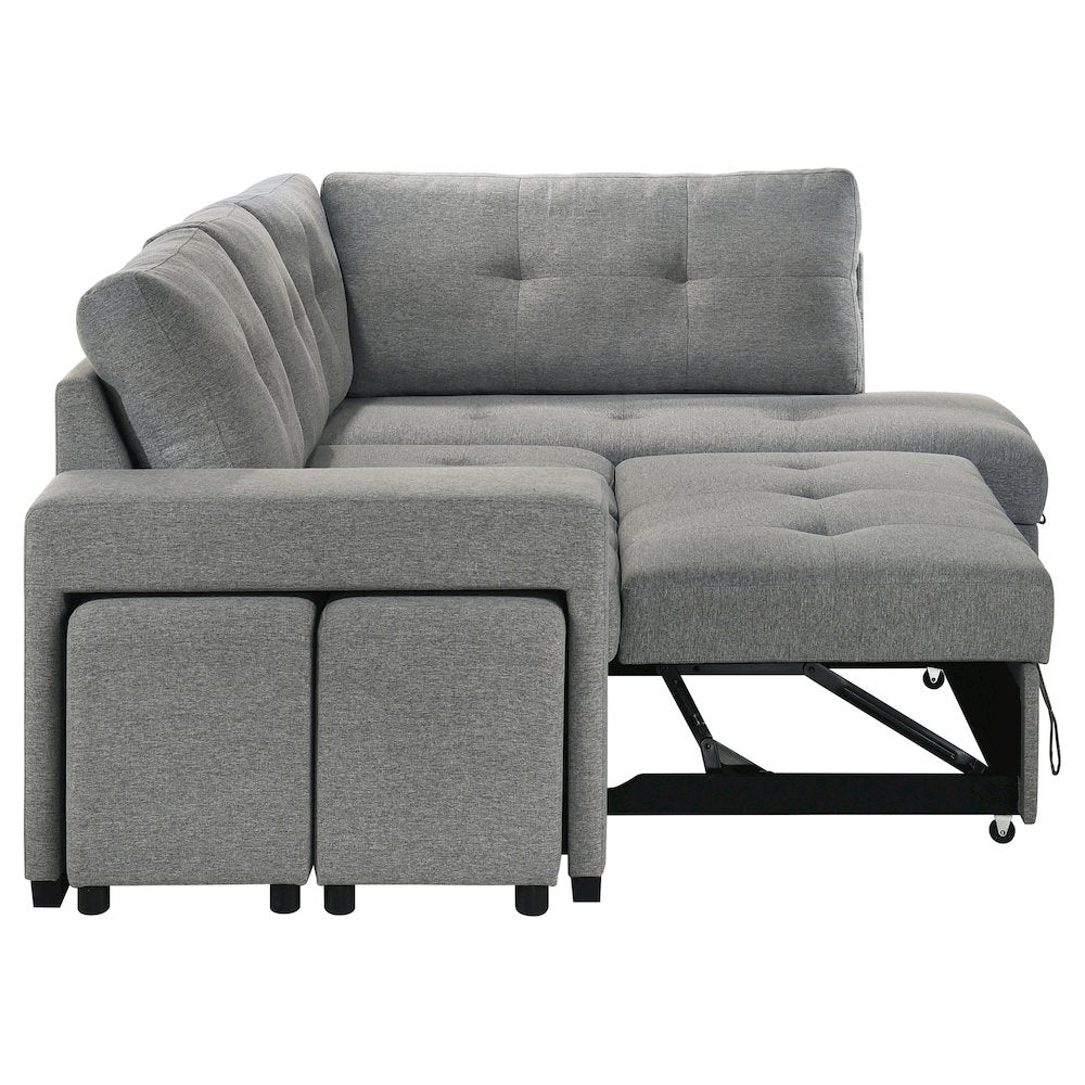 Roanne Fabric Upholstered Sleeper Sectional Sofa Grey