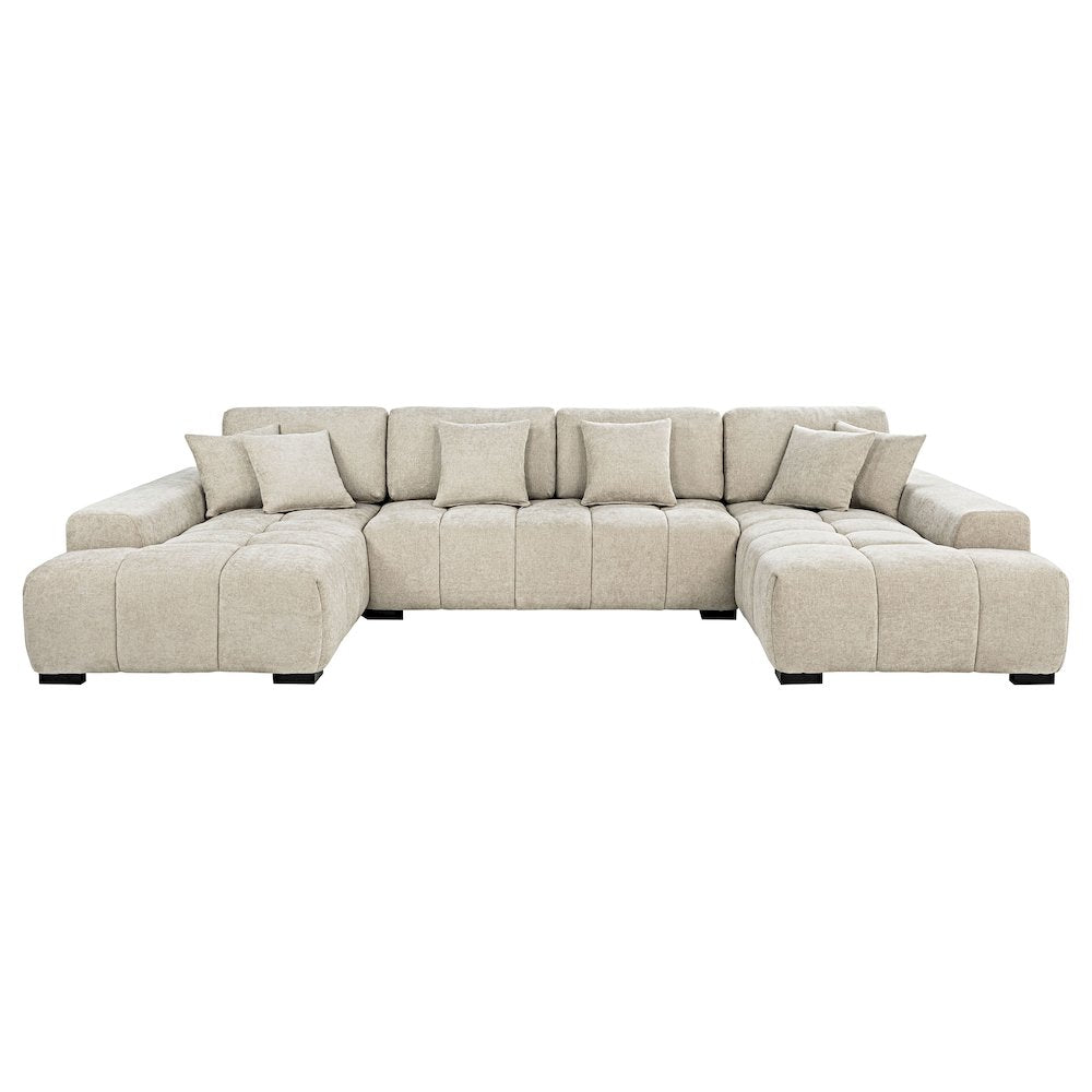 Cannella U-Shaped Double Chaise Upholstered Sectional Sofa Beige