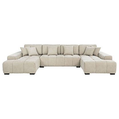 Cannella U-Shaped Double Chaise Upholstered Sectional Sofa Beige