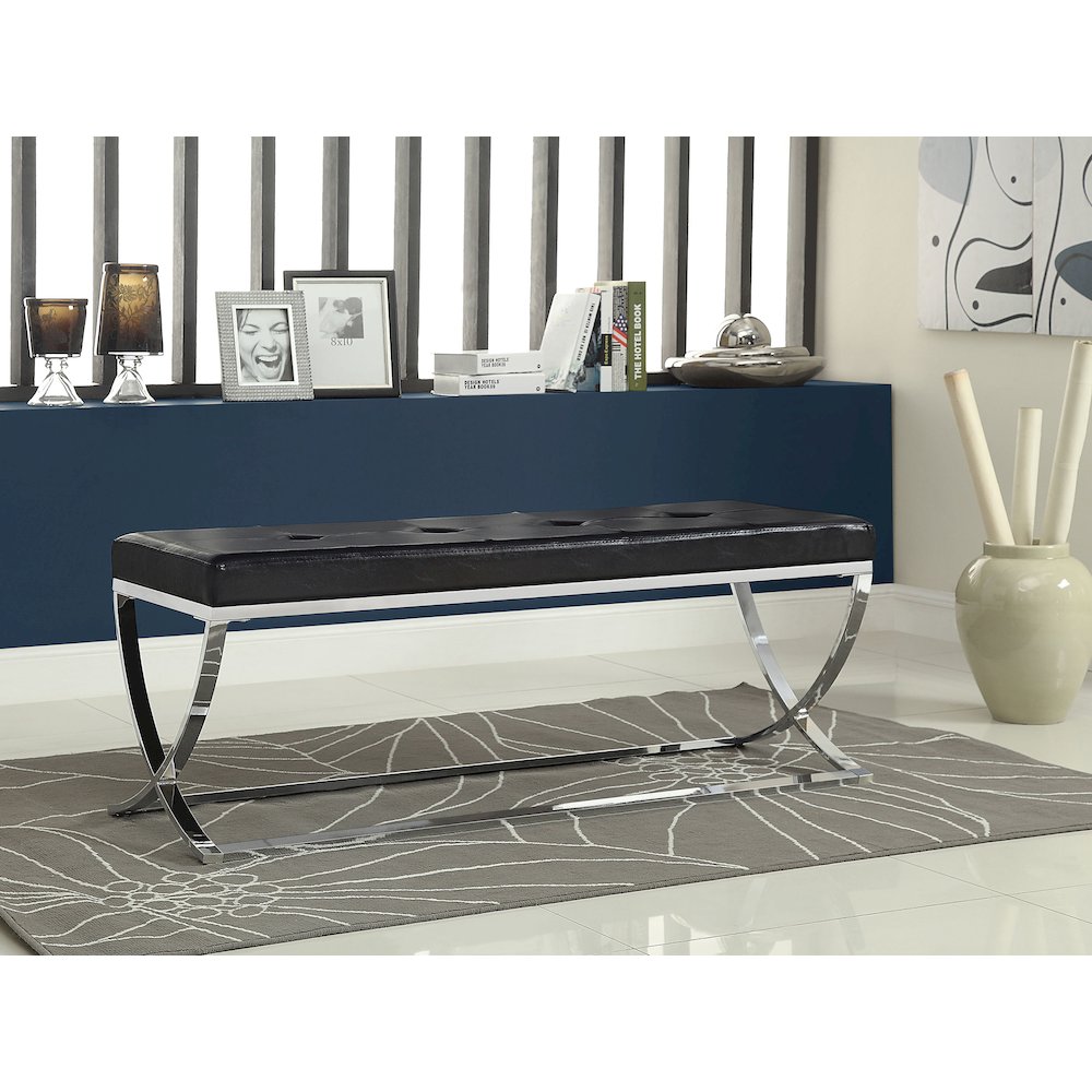 Walton Leatherette Upholstered Tufted Accent Bench Black