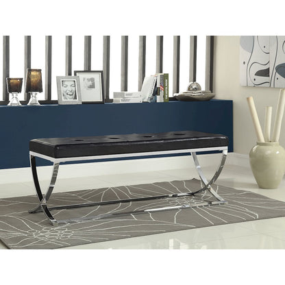 Walton Leatherette Upholstered Tufted Accent Bench Black