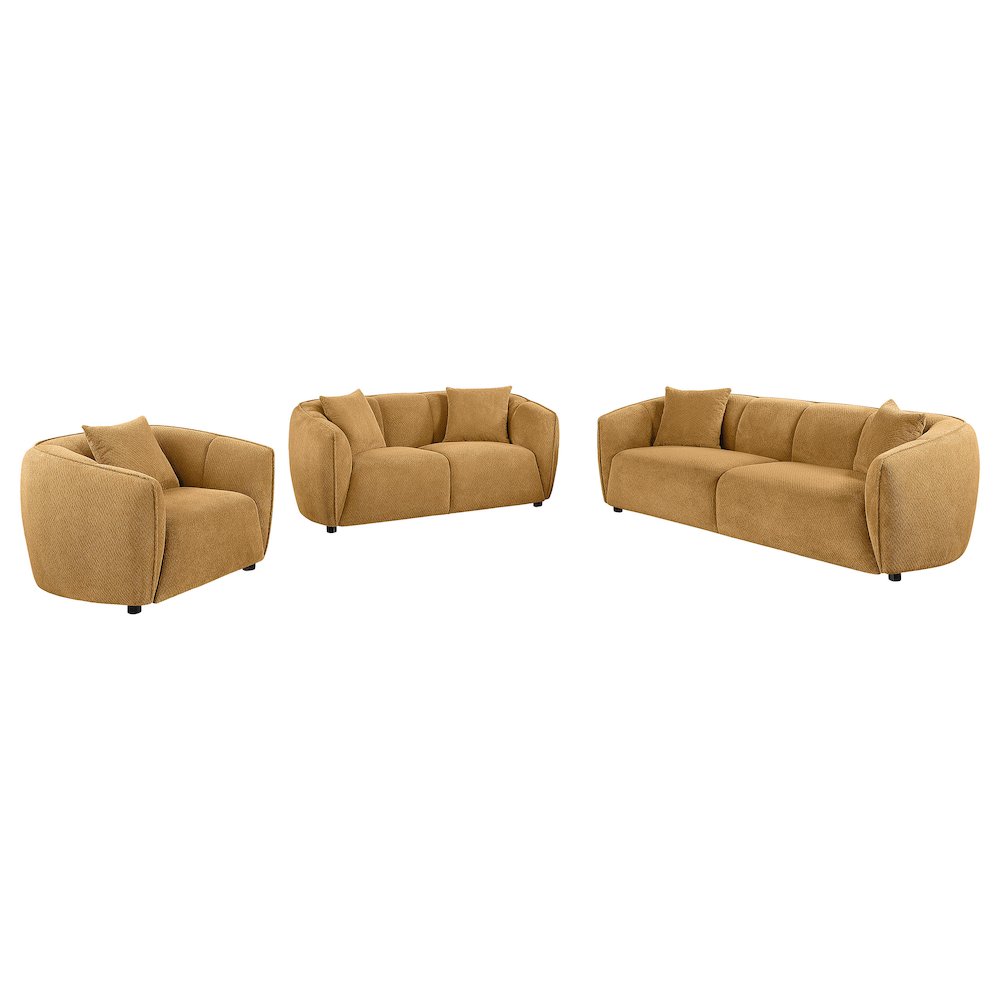 Aleisha 3-piece Chenille Upholstered Sofa Set Mustard Yellow