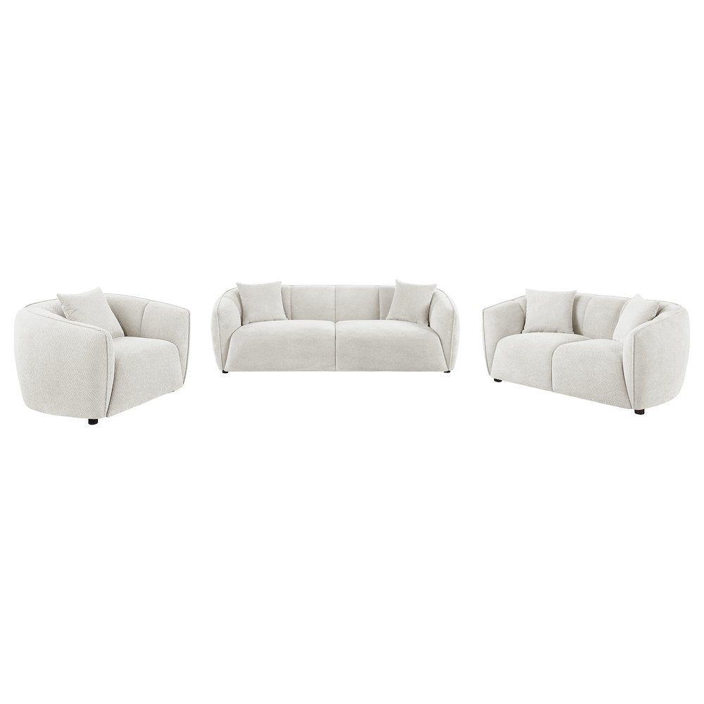 Aleisha 3-piece Chenille Upholstered Sofa Set Ivory