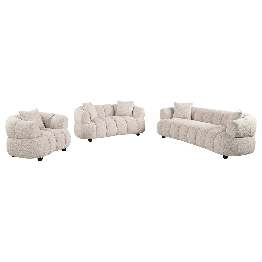 Whitney Contemporary Channel Tufted Boucle Upholstered Sofa Set