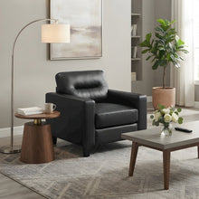 Faux Leather Track Arm Accent Chair, Transitional Comfy Reading Chairs, Black