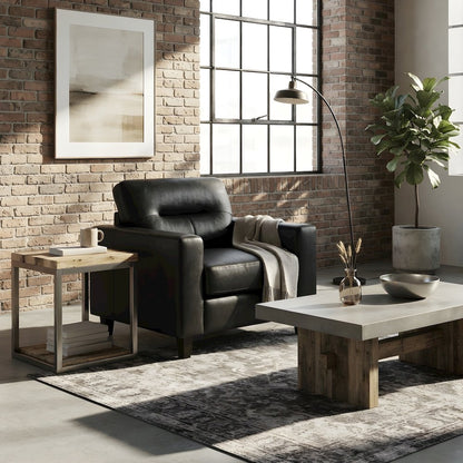 Faux Leather Track Arm Accent Chair, Transitional Comfy Reading Chairs, Black
