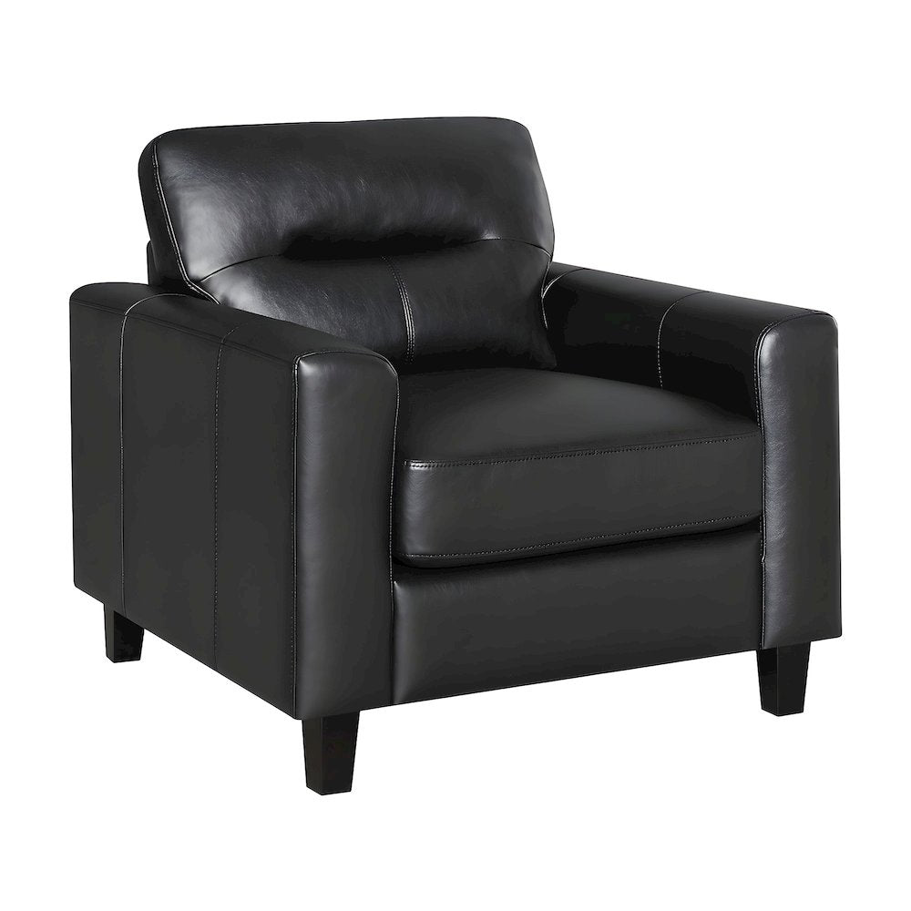 Faux Leather Track Arm Accent Chair, Transitional Comfy Reading Chairs, Black