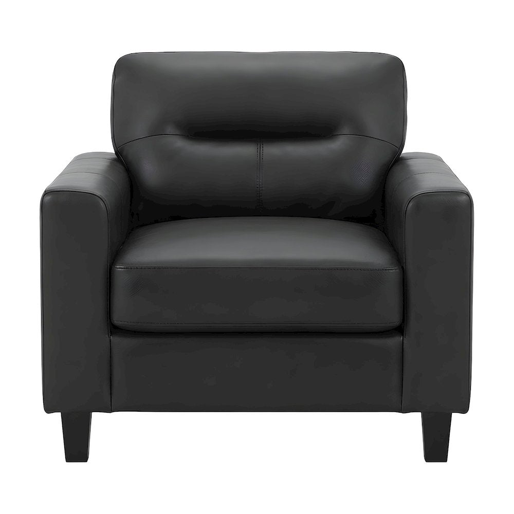 Faux Leather Track Arm Accent Chair, Transitional Comfy Reading Chairs, Black
