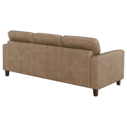 Scotland Faux Leather Upholstered Track Arm Loveseat Brown