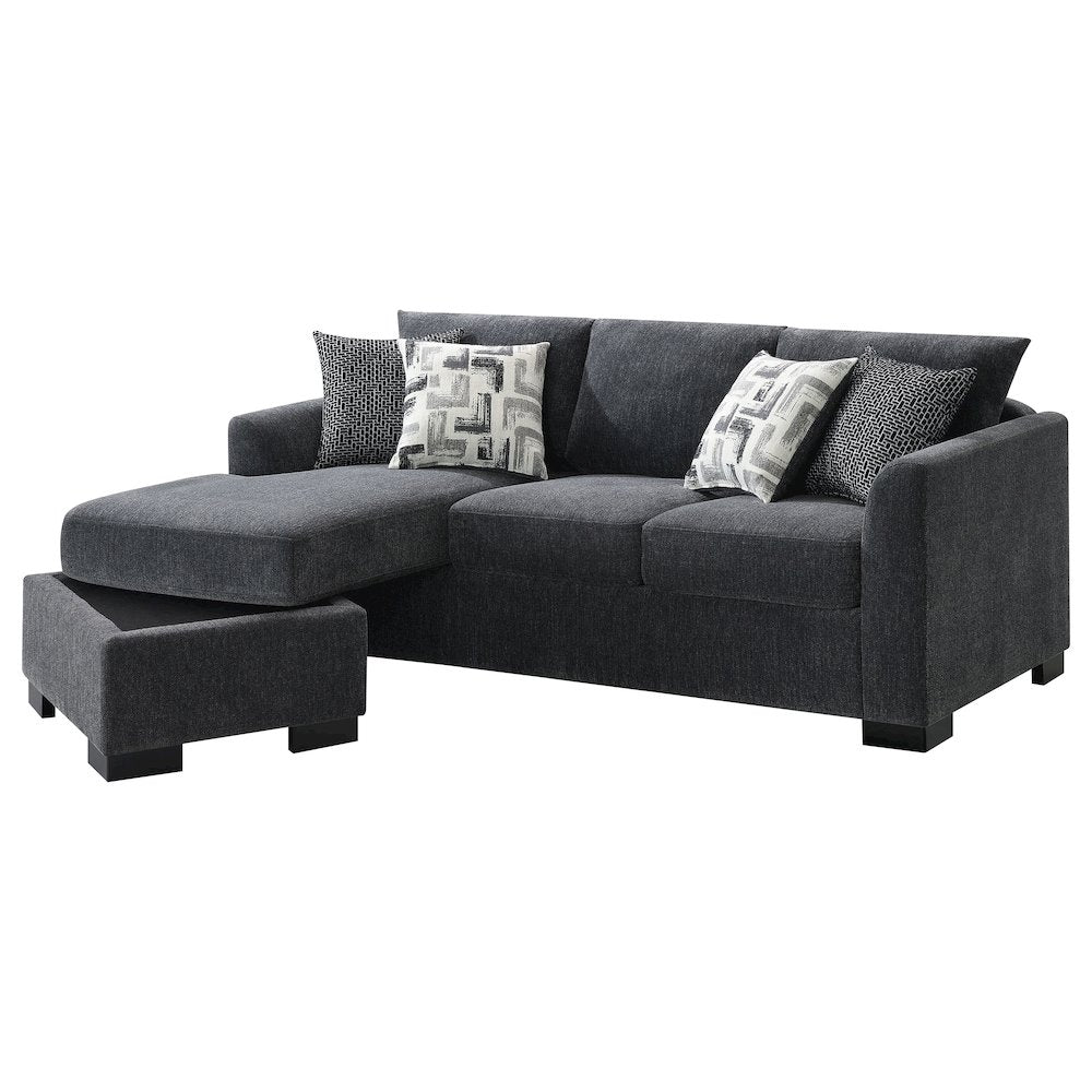 Storey Upholstered Sleeper Sectional Chaise Sofa Dark Grey