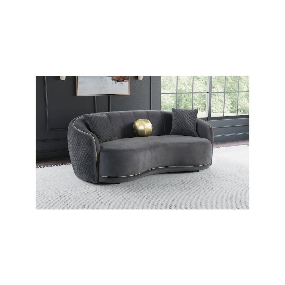 Brookside Velvet Upholstered Curved Sofa Dark Grey