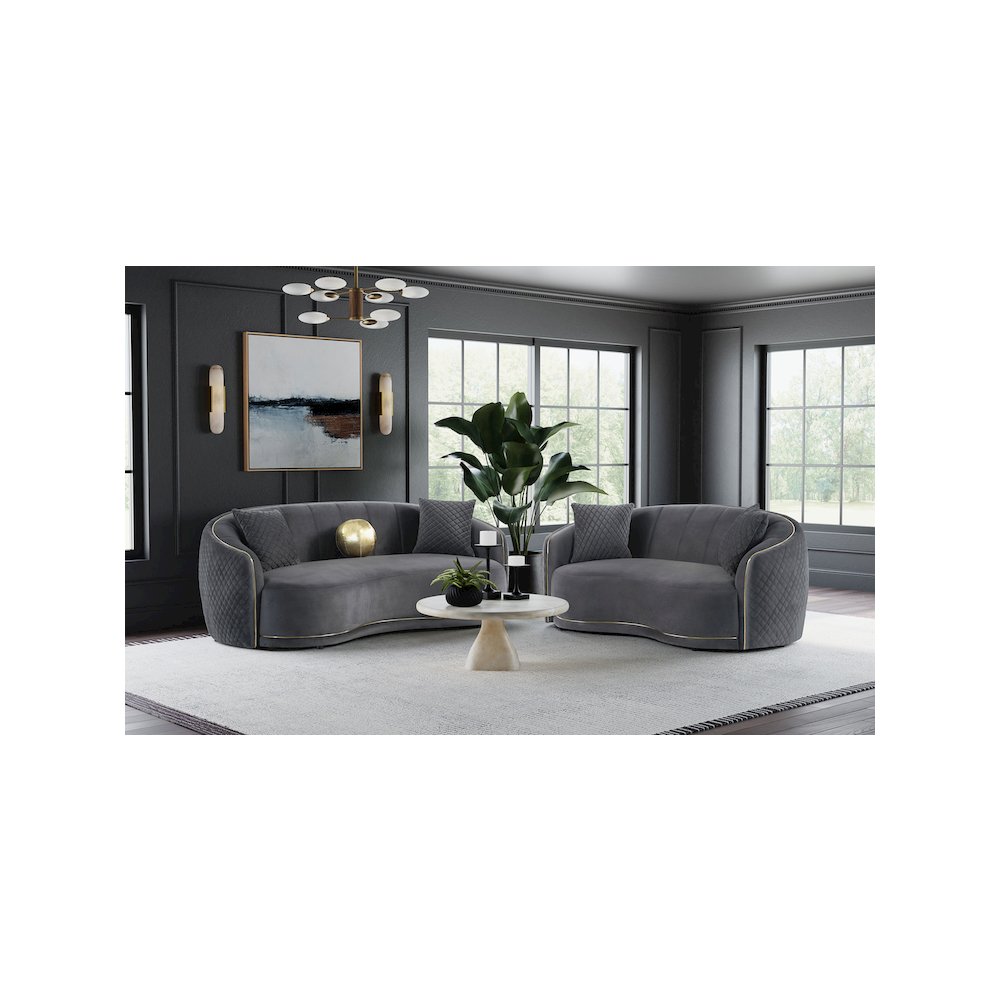 Brookside Velvet Upholstered Curved Sofa Dark Grey