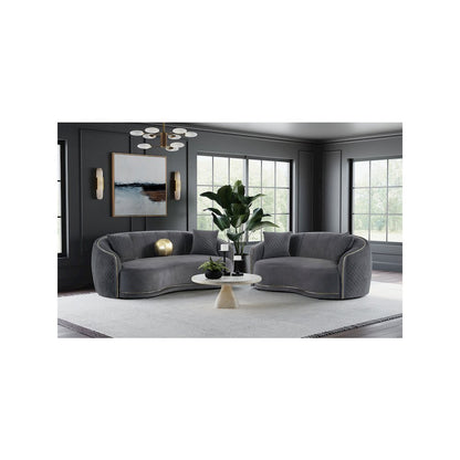 Brookside Velvet Upholstered Curved Sofa Dark Grey